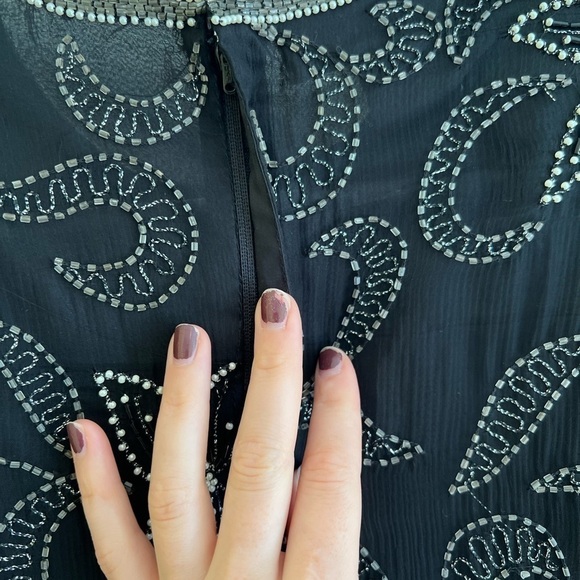 Laurence Kazar Vintage Silk Asymmetrical Beaded Black White Women’s S P Top - Picture 11 of 15